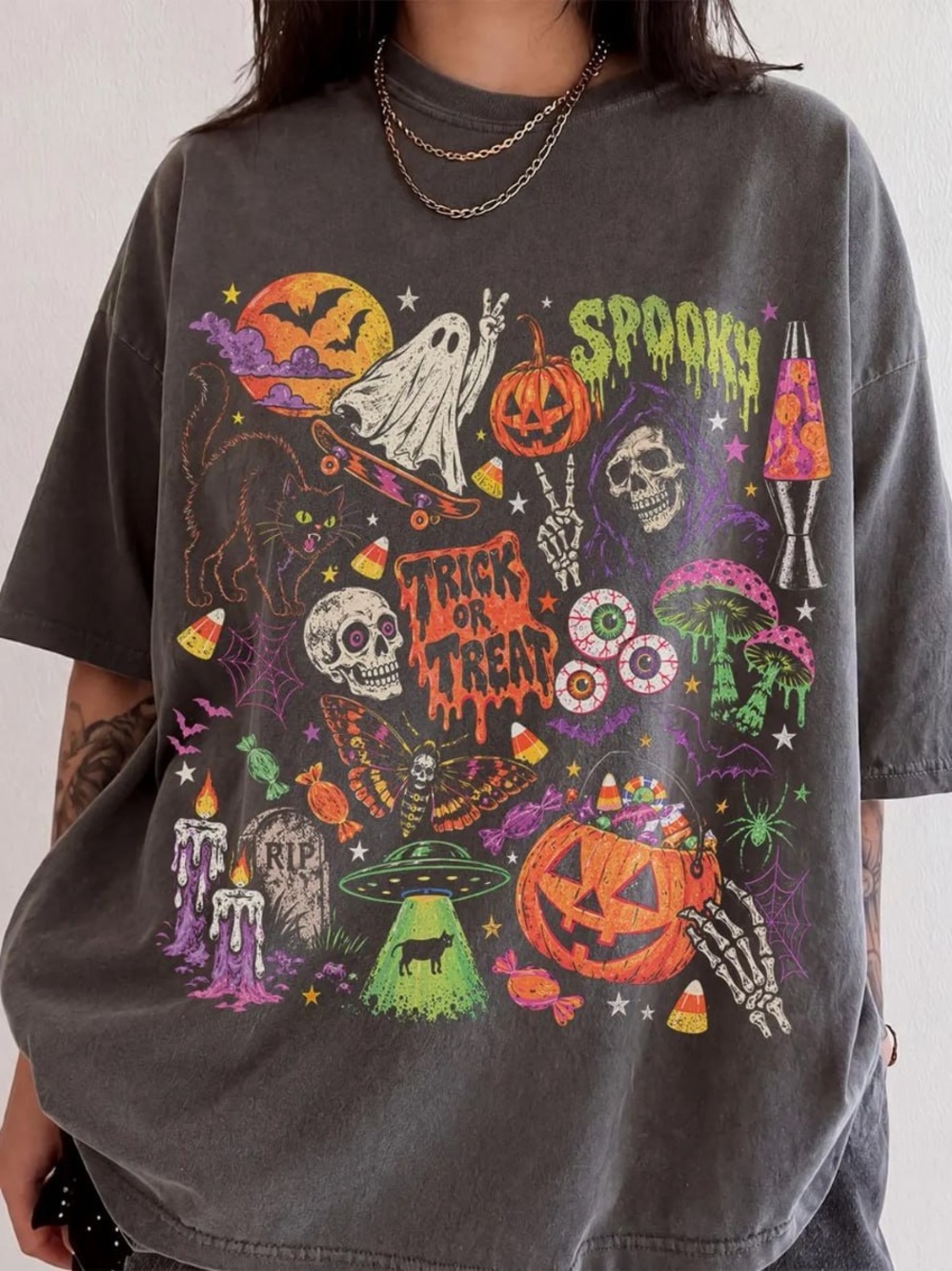 Comfort Colors Pepper Halloween Graphic Tee with Neon Accents